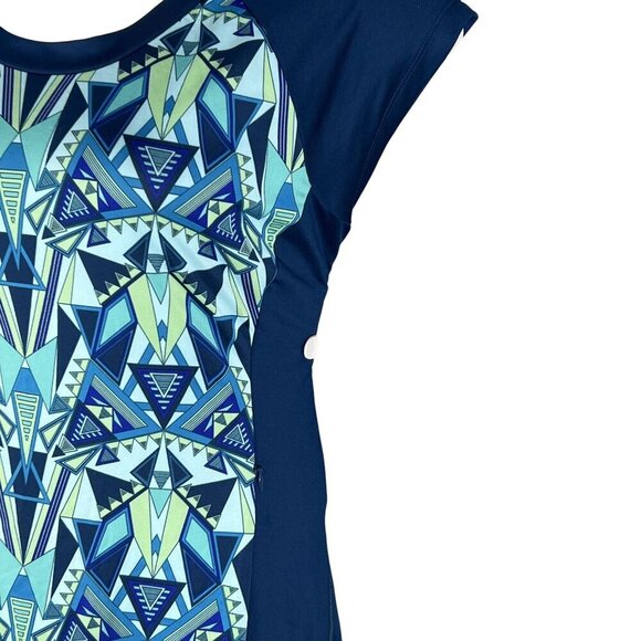 Title Nine Women XL Sleeveless Tunic Dress Blue Green Geometric Print Athleisure - Picture 4 of 14